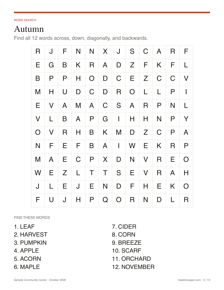A large-print puzzle page from the free sample activity pack